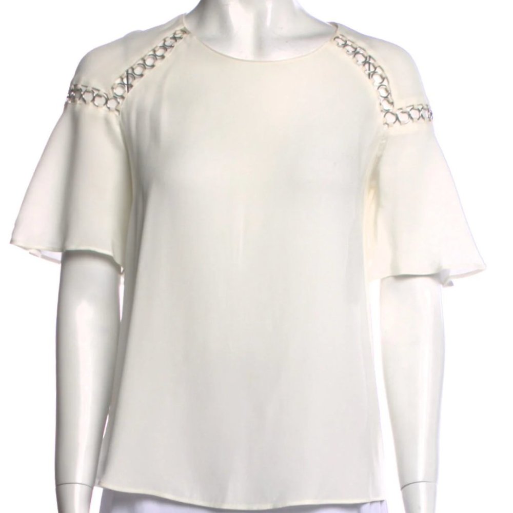 ALC Eggshell Viscose Blouse Silver Ring Cutout (size 0)